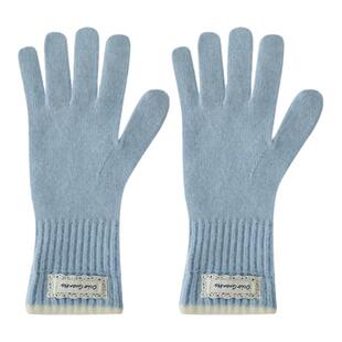 冬季时尚甜美布标长款手套女户外防寒保暖针织可触屏氛围感撞色边