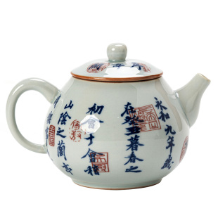 兰亭序古青釉茶壶｜复古风龙旦壶中式青花瓷家用陶瓷功夫茶具单壶