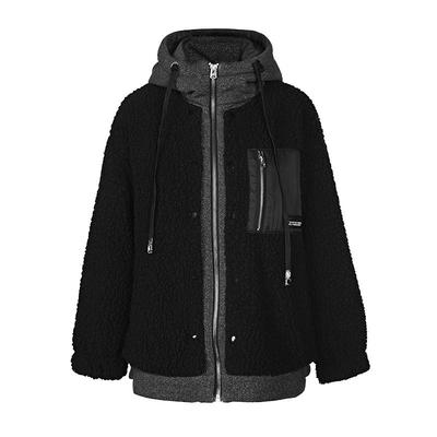 s.deer字母织带仿羊羔绒拼接外套