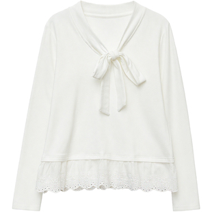 DM100大码百分百女装微胖mm冬季内搭荷叶边系带正肩修身打底衫T恤