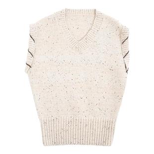 ACOSEY 24AW复古羊毛彩点粗针收腰手工穿绳背心马甲毛衣