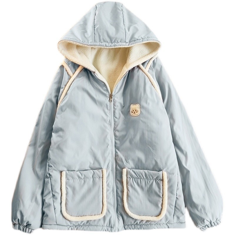 双面穿棉衣棉服羊羔毛外套女冬新款设计感日系软妹甜美少女棒球服