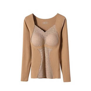 2025冬磨毛保暖内衣女带胸垫打底衫加绒加厚无痕内穿长袖上衣秋