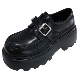 诗路花语女鞋2026春轻便厚底乐福鞋皮带扣小个子增高单鞋78-9075