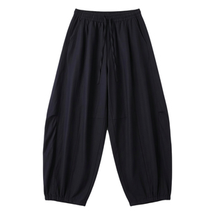 HEBBLES亚麻莱赛尔弯刀垂感宽松直筒黑白色显瘦透气阔腿休闲裤男