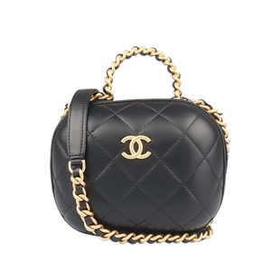 9新CHANEL CC BUBBLE VANITY CASE黑羊皮小号斜挎二手奢侈品包包