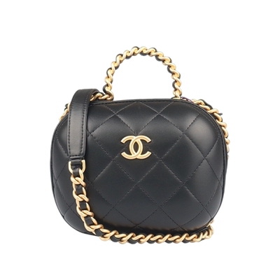 9新CHANEL CC BUBBLE VANITY CASE黑羊皮小号斜挎二手奢侈品包包