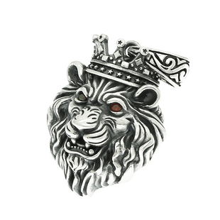 S925纯银狮子头皇冠项链吊坠个性潮流男女霸气百搭复古狮子座项坠