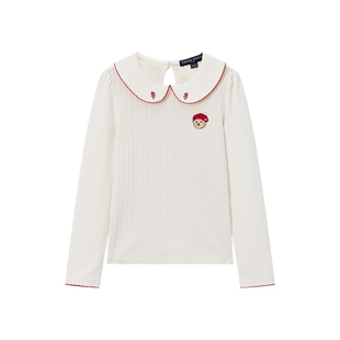 TeenieWeenie Kids小熊童装26年新款女童宝宝刺绣娃娃领打底T恤