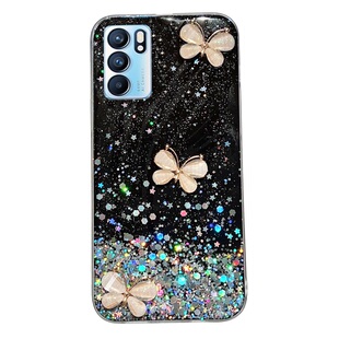 透明滴胶水晶蝴蝶闪粉适用iPhone16/OPPO RENO6手机壳10高端reno9pro十+曲面reon11女5g新款reno7网红12/8se