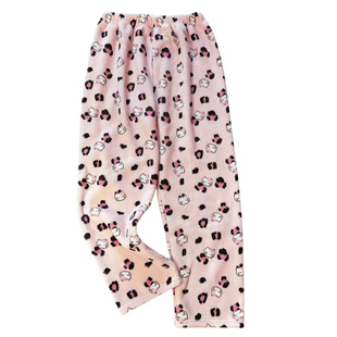 2025冬季雪粒绒加厚保暖松紧腰碎花可爱宽松睡裤居家裤子可外穿