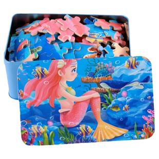 60/100/200片拼图铁盒装儿童益智卡通木制男女小孩4-5-6-8岁玩具