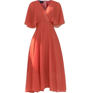 显白显瘦浆果红真丝手感洋气重磅垂顺雪纺连衣裙夏仙气淑女A字裙