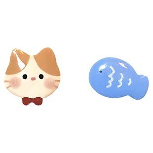 耳钉女2025新款小巧可爱猫咪和鱼耳饰纯银耳针不对称无耳洞耳夹