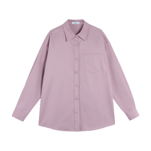 辰米范 【现货6折】蓝色长袖衬衫女叠穿上衣韩版宽松显瘦衬衣外套