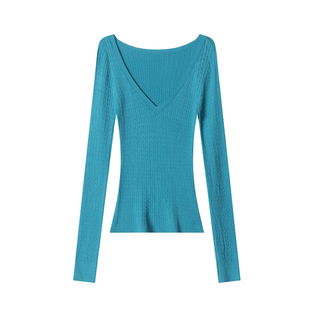 ASTRSK韩系氛围感纯色V领麻花长袖女秋季性感修身显瘦针织衫上衣