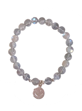 极简冰透灰月光石纯银复古手链串