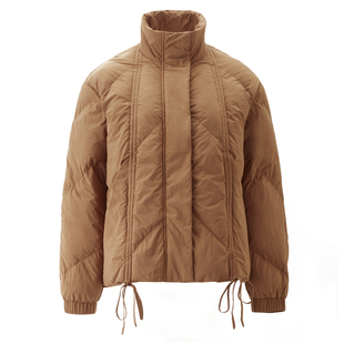 设计师款佐丹奴棉服女装菱形格绗缝宽松立领抽绳棉衣外套18375711