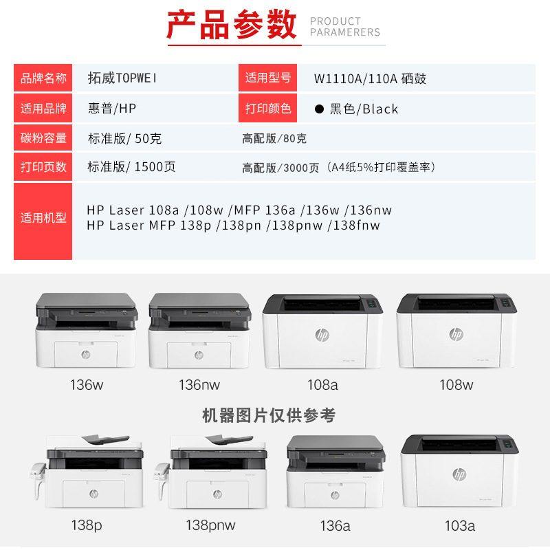 适用惠普W1110A 136W打印机硒鼓 110A 136A 136NW 108A 138P粉盒