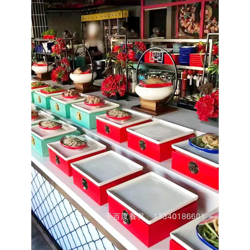 创意明档展示木盒子餐具中式酒店饭店菜品底座自助餐厅方形摆盘子