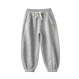 一体绒儿童加绒碎花卫裤 女童宽松收口保暖宽松休闲长裤 中童冬款