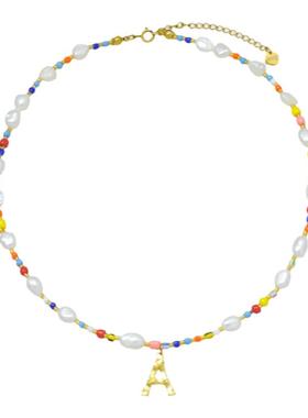 AWE多巴胺珍珠彩珠串珠字母项链