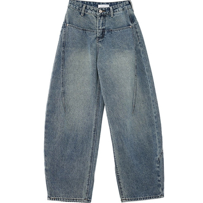 美式镰刀牛仔裤女弯刀拖地阔腿裤