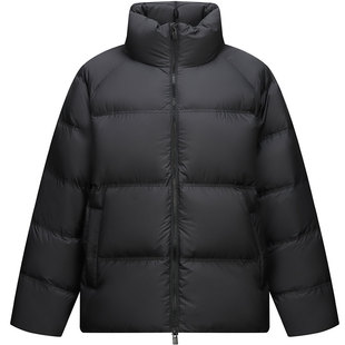 森马羽绒服男2025冬季新款加厚立领外套三防黑色短款面包服简约潮