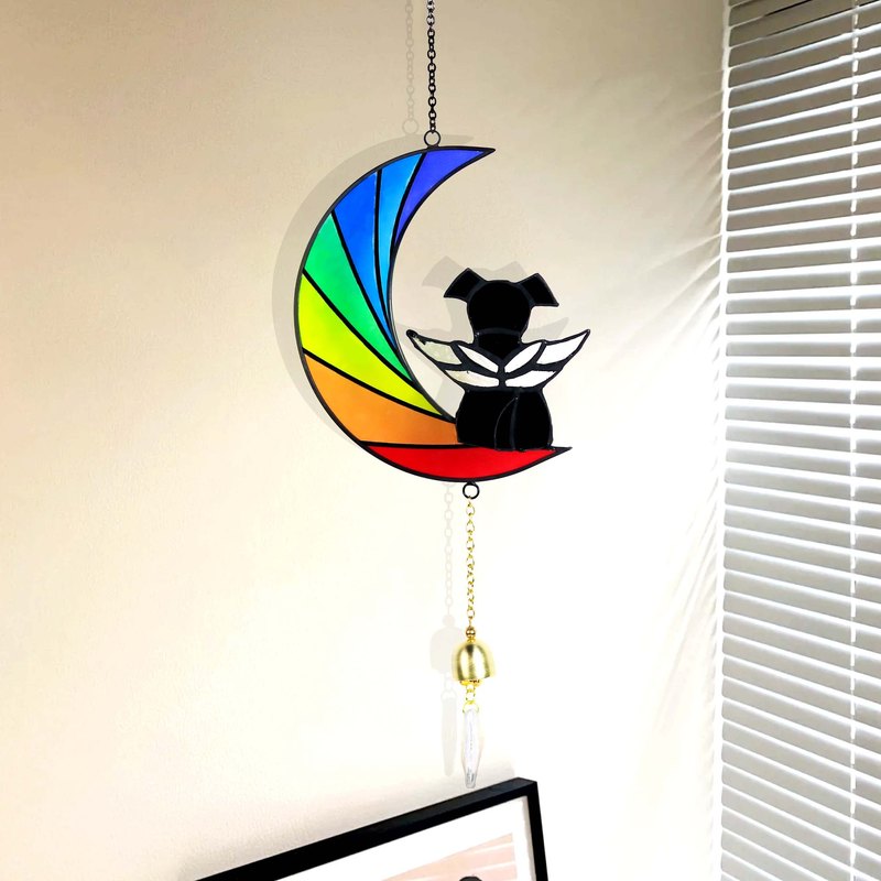 跨境彩色玻璃镶嵌月亮水晶挂件狗饰品天使挂窗装饰玻璃定制吊饰