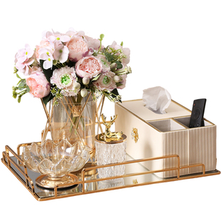 轻奢纸巾盒托盘套装家用客厅茶几餐桌皮革多功能遥控器收纳抽纸盒