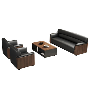 办公室沙发实木接待银行会议室茶几组合简约现代真皮艺商务休息区