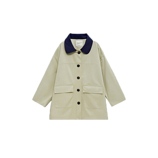 女童外套2026春装新款儿童洋气英伦风复古拼色纯棉休闲中长款风衣