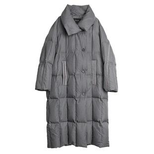 【暖绒絮语】ELLE90白鸭绒立领灰色长款羽绒服女2025冬保暖外套