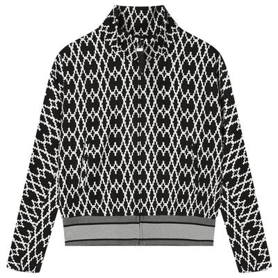 FILA Emerald斐乐女士针织长袖外套2023冬季休闲简约满印上衣