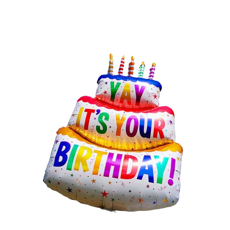 网红彩色铝膜气球三层蛋糕小熊儿童宝宝生日派对场景布置拍照道具