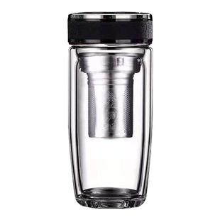 高硼硅双层玻璃杯龙图茶水分离男女士耐高温透明水杯加厚茶杯