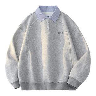 it FIVE CM美式学院风卫衣情侣款拼接假两件男款polo衫空气层外套