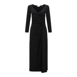 [小黑裙]DVF经典黑色长袖中长款裹身连衣裙DW4S013