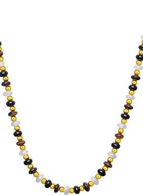 周六福美拉德虎眼石转运珠项链女S925银项链复古节日礼物送女友