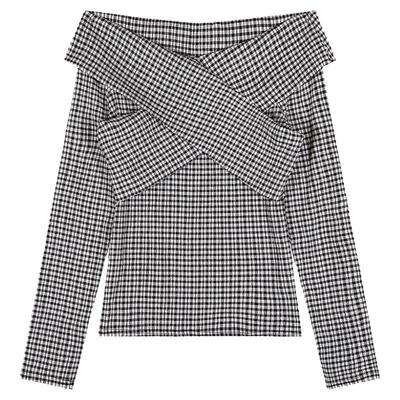 鲸鱼和玖格子一字肩衬衫上衣女