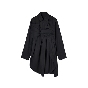 JNBY/江南布衣折扣秋冬衬衫式连衣裙女设计感不规则裙子收腰翻领