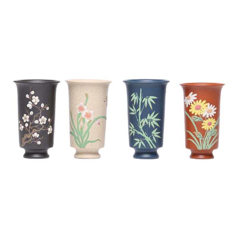 宜兴原矿紫砂手工泥绘品茗杯