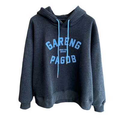 AMR UU◆美式休闲 慵懒范加绒加厚灰色连帽字母卫衣女2025新冬季