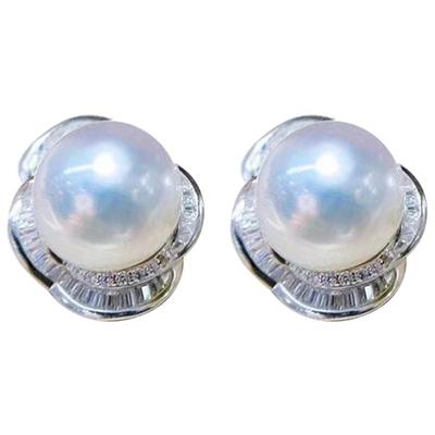 简约银镶强光正圆珍珠耳钉耳饰