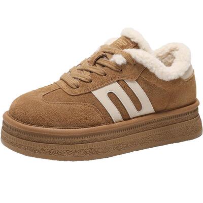 德训百丽女加绒厚底板鞋棉鞋毛毛