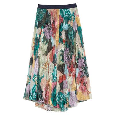 谜底花色半身裙春新款复古田园风松紧腰网纱裙长裙241MB0159