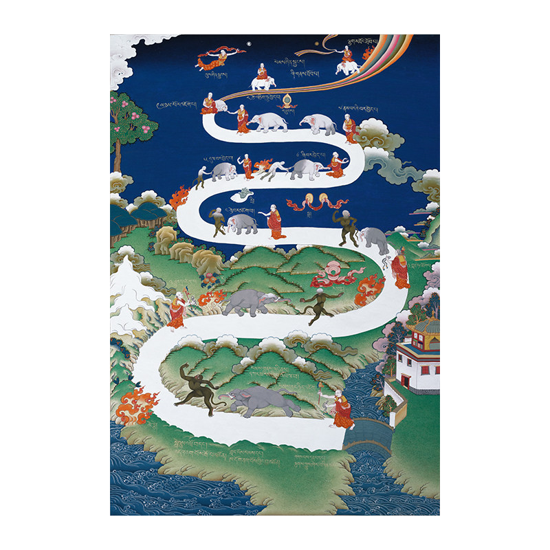 九住心调象图唐卡画稿佛像涂色DIY手绘自己画唐卡装饰画