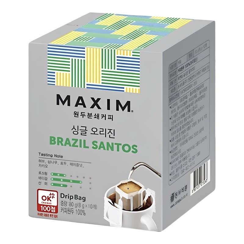 maxim巴西桑托斯滴滤挂耳咖啡8gx10包中烘咖啡办公室提神早餐冲饮
