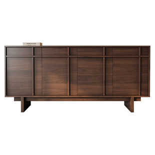 定制中古风胡桃木纹全实木餐边柜碗柜置物柜微波炉柜茶水柜储物柜