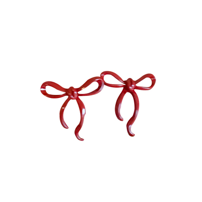 港风红色蝴蝶结耳钉女